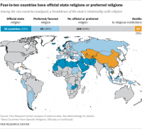 [Graphic showing a map of the countries of the world that have official state religions.]