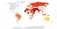 [Map showing colour-coded state of blasphemy laws around the world at the start of 2019]